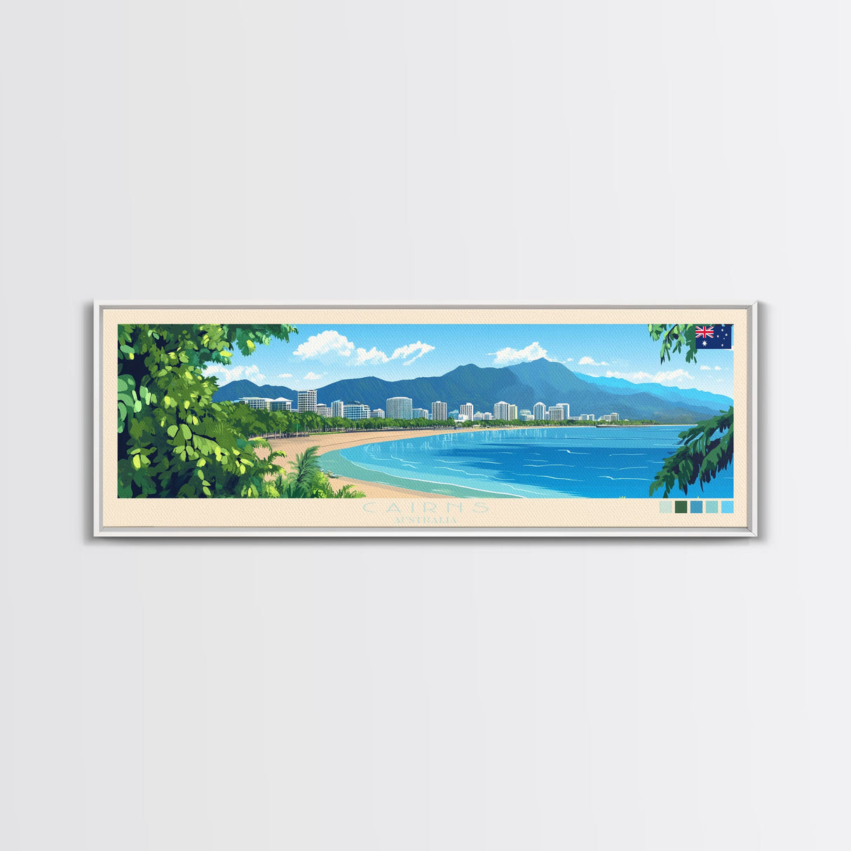 Panoramic Travel Poster Cairns, Australia Canvas Print, Cairns, Australia Painting, Australia Art, Cairns Travel Art, Guest Room Painting