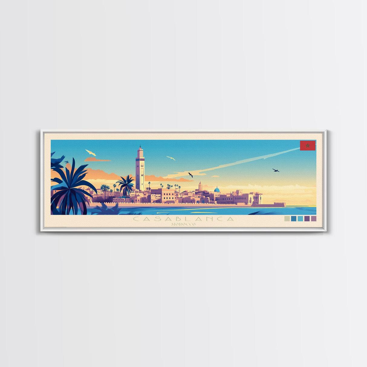 Panoramic Travel Poster Casablanca, Morocco Canvas Print, Casablanca, Morocco Painting, Morocco Art, Casablanca Travel Art, Guest Room Painting