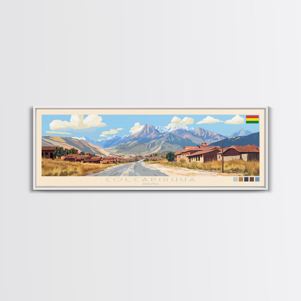 Colcapirhua, Bolivia Travel Poster Panoramic Canvas Print, Colcapirhua, Bolivia Painting, Bolivia Art, Colcapirhua Travel Art, Guest Room Painting