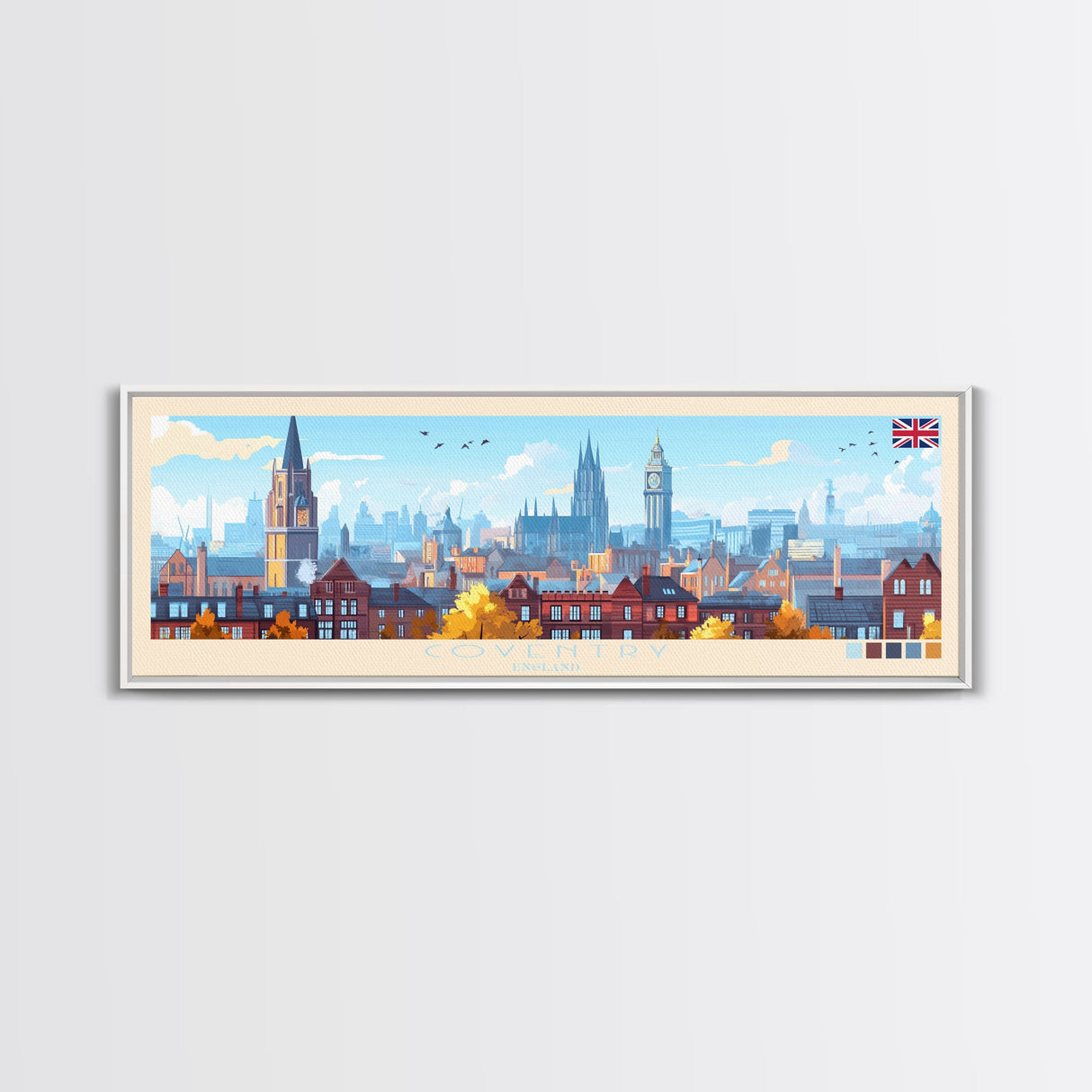 Coventry, England Travel Poster Panoramic Canvas Print, Coventry, England Painting, England Art, Coventry Travel Art, Guest Room Painting