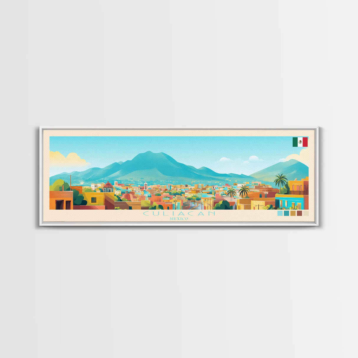 Culiacan, Mexico Panoramic Travel Poster Canvas Print, Culiacan, Mexico Painting, Mexico Art, Culiacan Panoramic Travel Art, Travel Painting