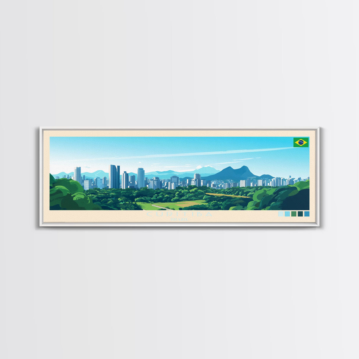 Curitiba, Brazil Panoramic Travel Poster Canvas Print, Curitiba, Brazil Painting, Brazil Art, Curitiba Travel Art, Living Room Painting