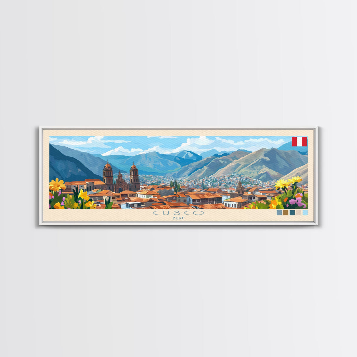 Cusco, Peru Travel Poster Panoramic Canvas Print, Cusco, Peru Painting, Peru Art, Cusco Travel Art, Guest Room Painting