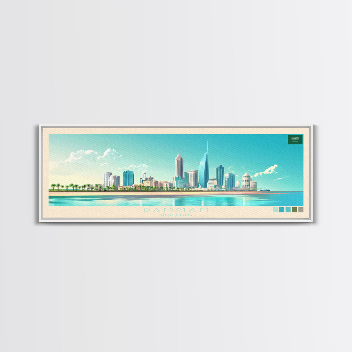 Dammam, Saudi Arabia Panoramic Travel Poster Canvas Print, Dammam, Saudi Arabia Painting, Saudi Arabia Art, Dammam Travel Art, Guest Room Painting