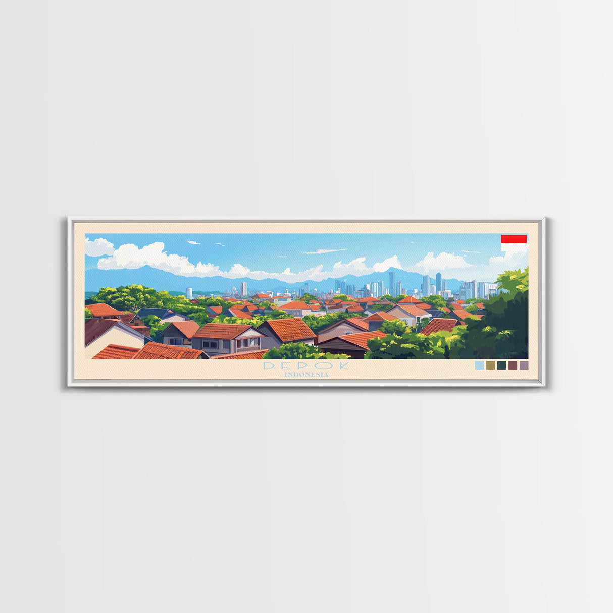 Depok, Indonesia Panoramic Travel Poster Canvas Print, Depok, Indonesia Painting, Indonesia Art, Depok Panoramic Travel Art, Travel Painting