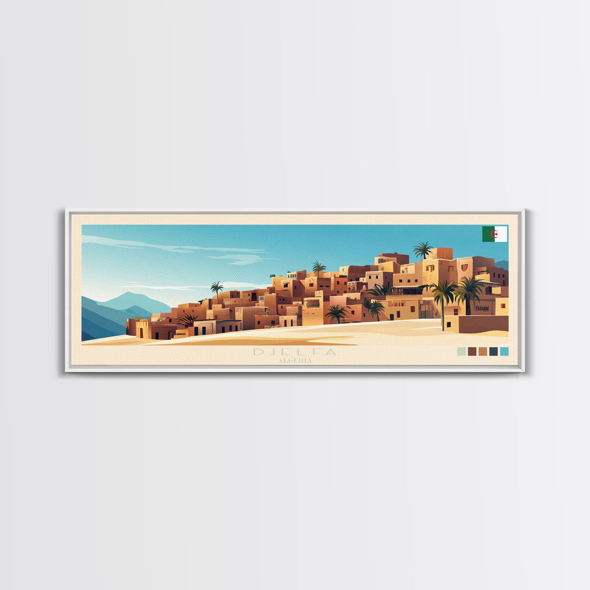 Djelfa, Algeria Panoramic Travel Poster Canvas Print, Djelfa, Algeria Painting, Algeria Art, Djelfa Panoramic Travel Art, Travel Painting