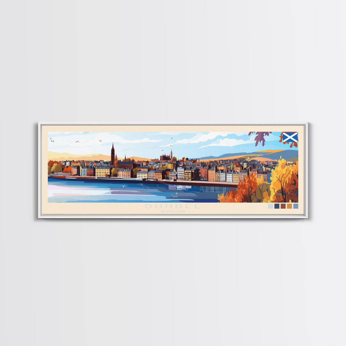 Dundee, Scotland Panoramic Travel Poster Canvas Print, Dundee, Scotland Painting, Scotland Art, Dundee Panoramic Travel Art, Travel Painting