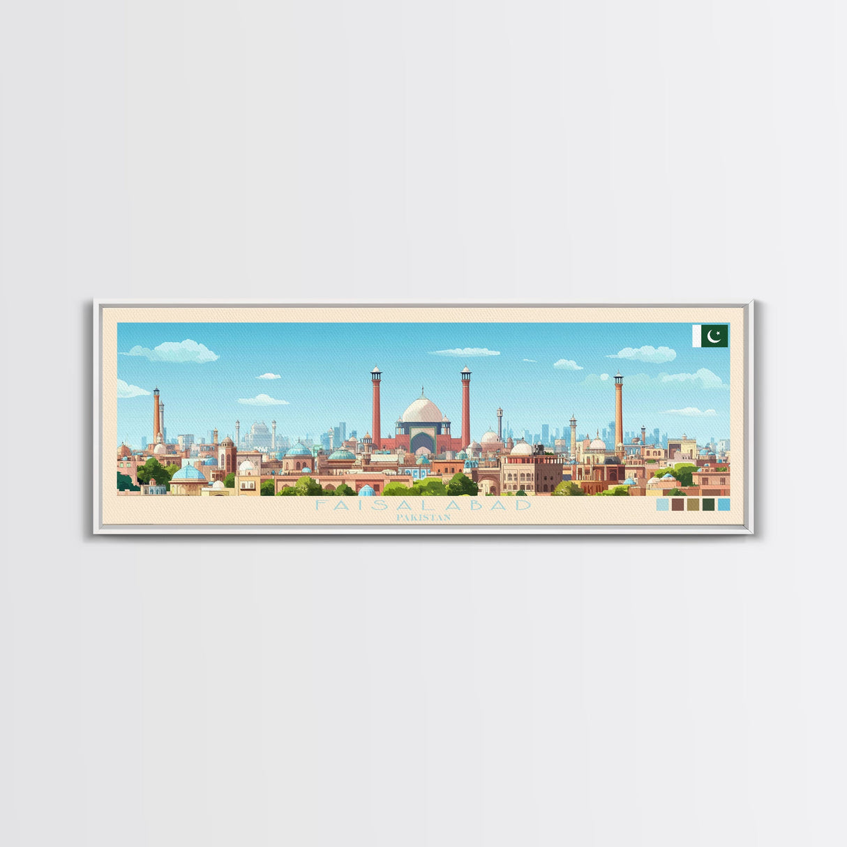 Faisalabad, Pakistan Panoramic Travel Poster Canvas Print, Faisalabad, Pakistan Painting, Pakistan Art, Faisalabad Panoramic Travel Art, Travel Painting