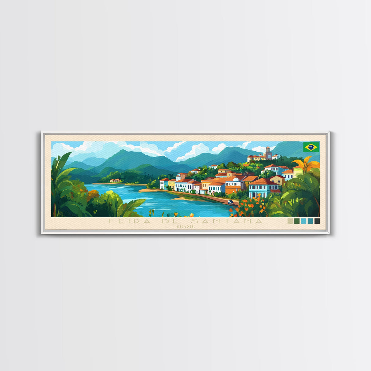 Feira de Santana, Brazil Panoramic Travel Poster Canvas Print, Feira de Santana, Brazil Painting, Brazil Art, Feira de Santana Travel Art, Living Room Painting