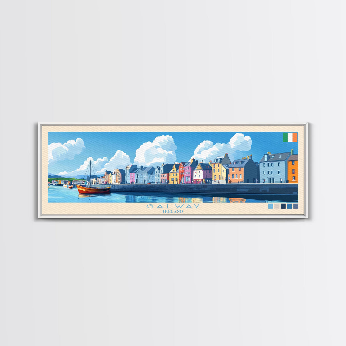 Galway, Ireland Panoramic Travel Poster Canvas Print, Galway, Ireland Painting, Ireland Art, Galway Travel Art, Living Room Painting