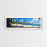 Gold Coast, Australia Travel Poster Panoramic Canvas Print, Gold Coast, Australia Painting, Australia Art, Gold Coast Travel Art, Guest Room Painting