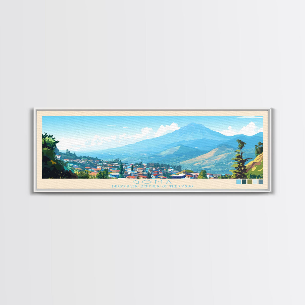 Goma, Congo Travel Poster Panoramic Canvas Print, Goma, Congo Painting, Congo Art, Goma Travel Art, Guest Room Painting