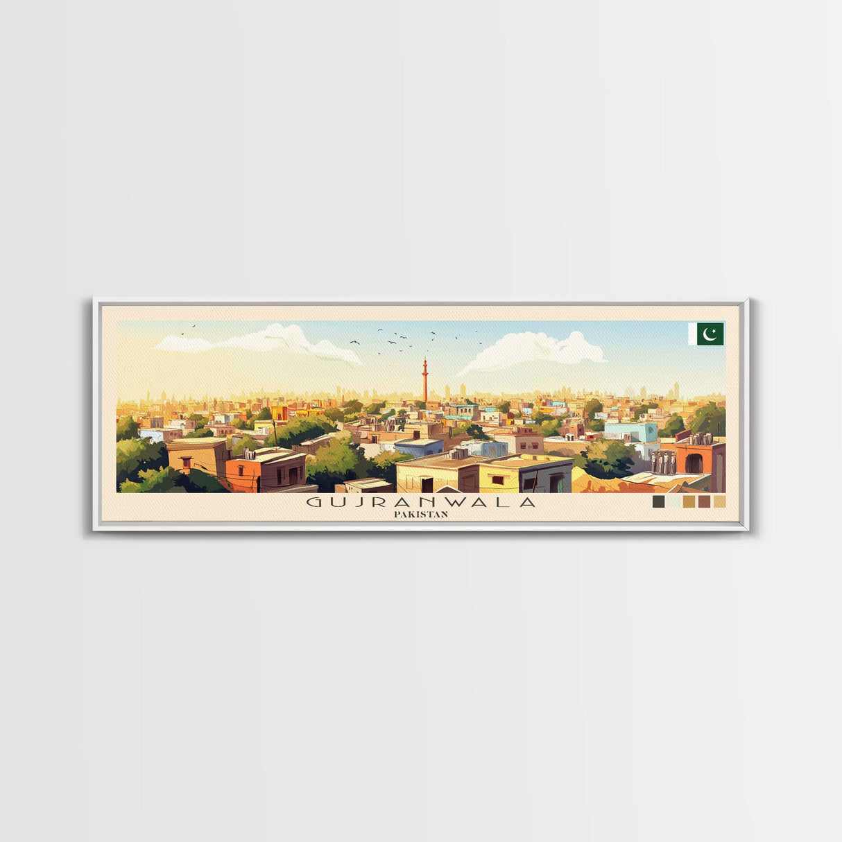 Gujranwala, Pakistan Travel Poster Panoramic Canvas Print, Gujranwala, Pakistan Painting, Pakistan Art, Gujranwala Travel Art, Guest Room Painting