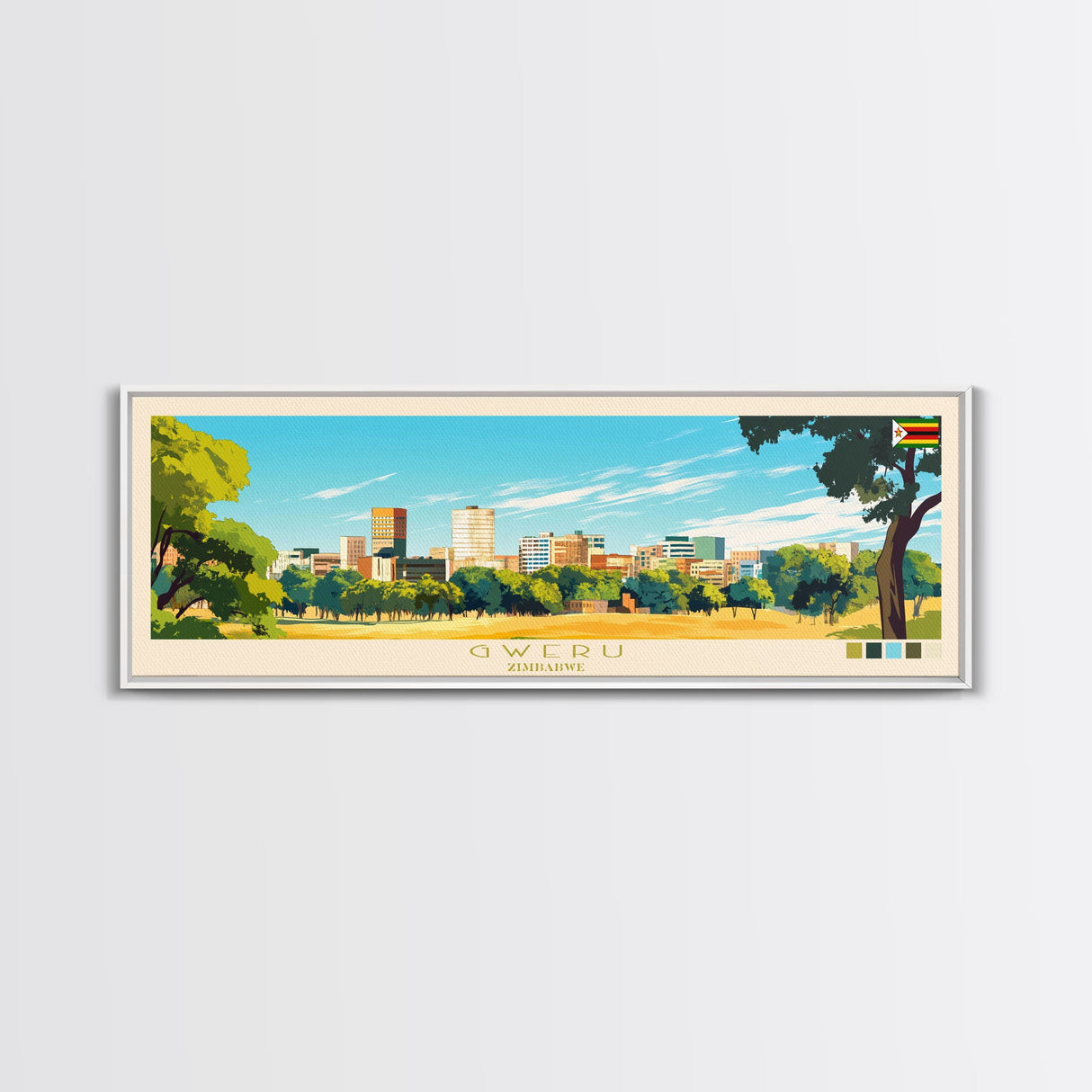 Gweru, Zimbabwe Panoramic Travel Poster Canvas Print, Gweru, Zimbabwe Painting, Zimbabwe Art, Gweru Panoramic Travel Art, Travel Painting