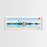 Hangzhou, China Panoramic Travel Poster Canvas Print, Hangzhou, China Painting, China Art, Hangzhou Panoramic Travel Art, Travel Painting