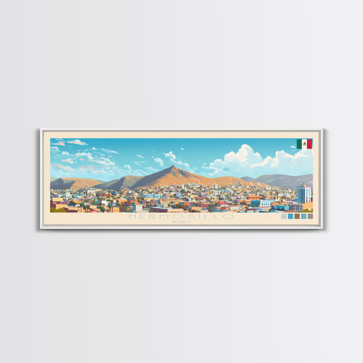 Hermosillo, Mexico Travel Poster Panoramic Canvas Print, Hermosillo, Mexico Painting, Mexico Art, Hermosillo Travel Art, Guest Room Painting