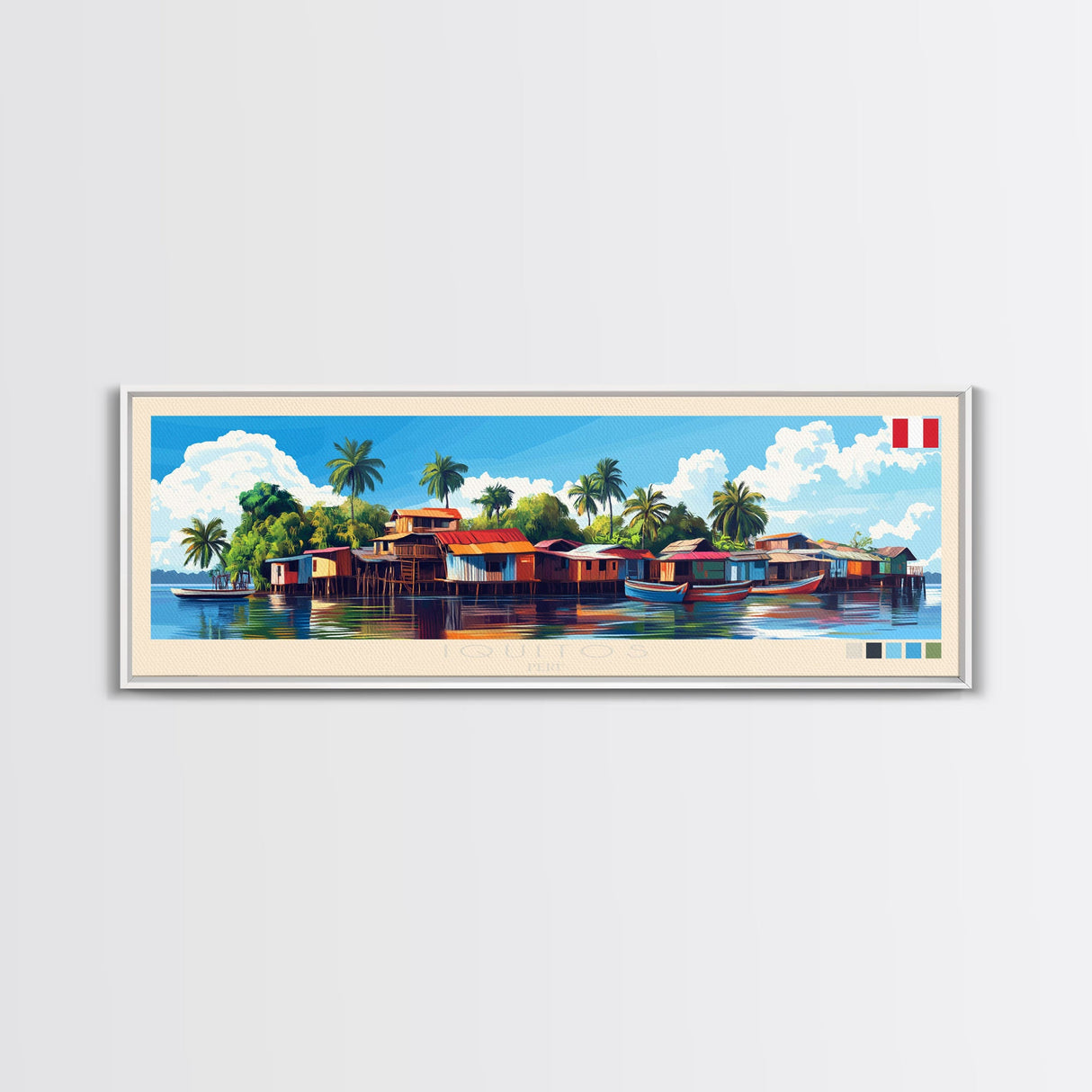 Iquitos, Peru Travel Poster Panoramic Canvas Print, Iquitos, Peru Painting, Peru Art, Iquitos Travel Art, Guest Room Painting