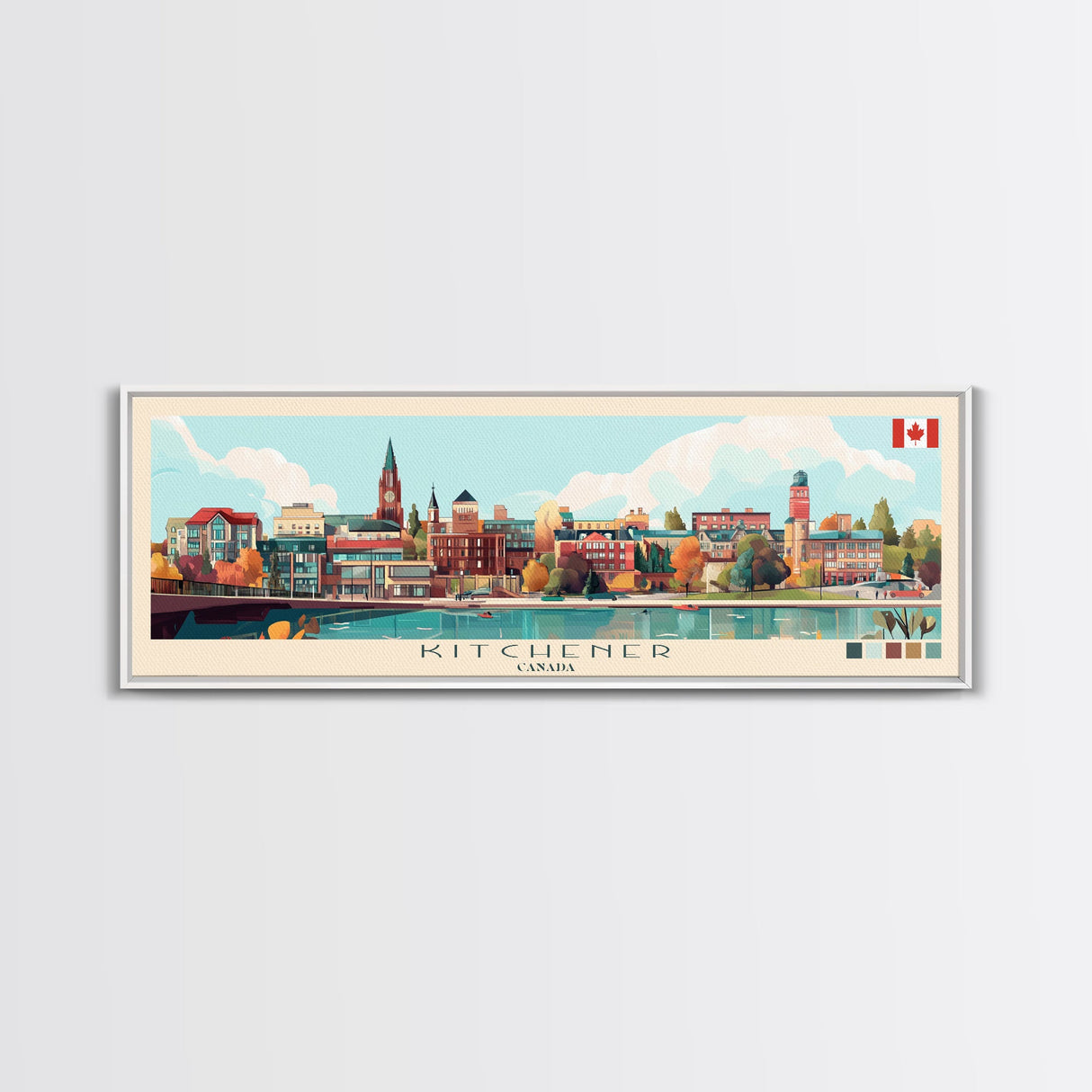 Panoramic Travel Poster Kitchener, Canada Canvas Print, Kitchener, Canada Painting, Canada Art, Kitchener Travel Art, Guest Room Painting