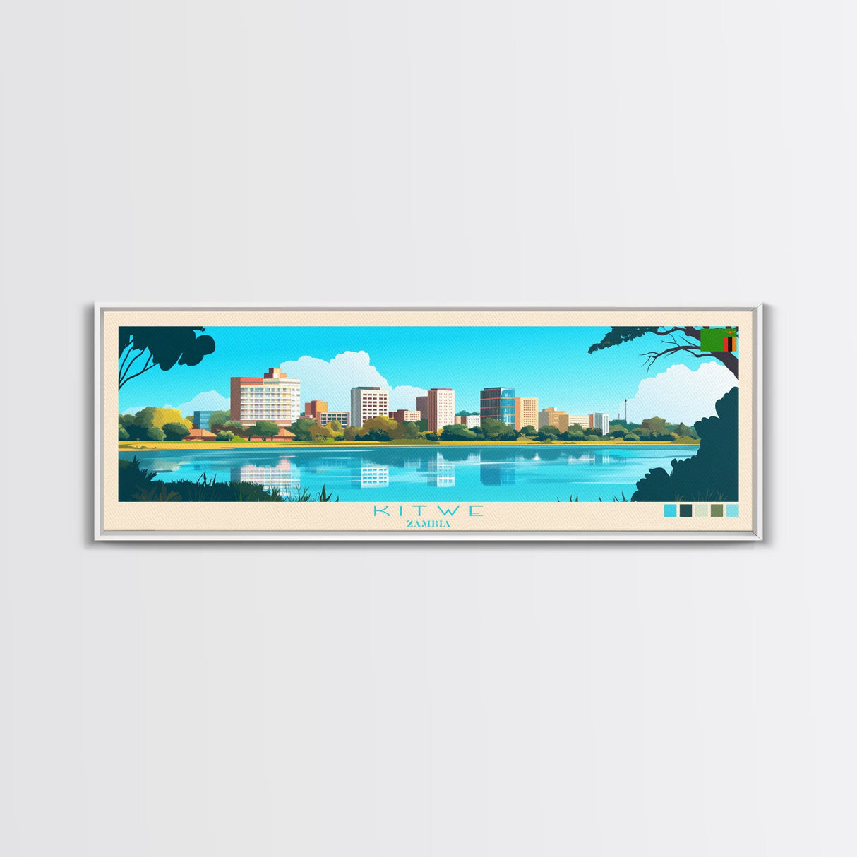 Kitwe, Zambia Panoramic Travel Poster Canvas Print, Kitwe, Zambia Painting, Zambia Art, Kitwe Panoramic Travel Art, Travel Painting