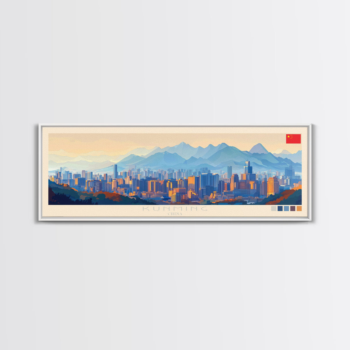 Kunming, China Panoramic Travel Poster Canvas Print, Kunming, China Painting, China Art, Kunming Travel Art, Guest Room Painting