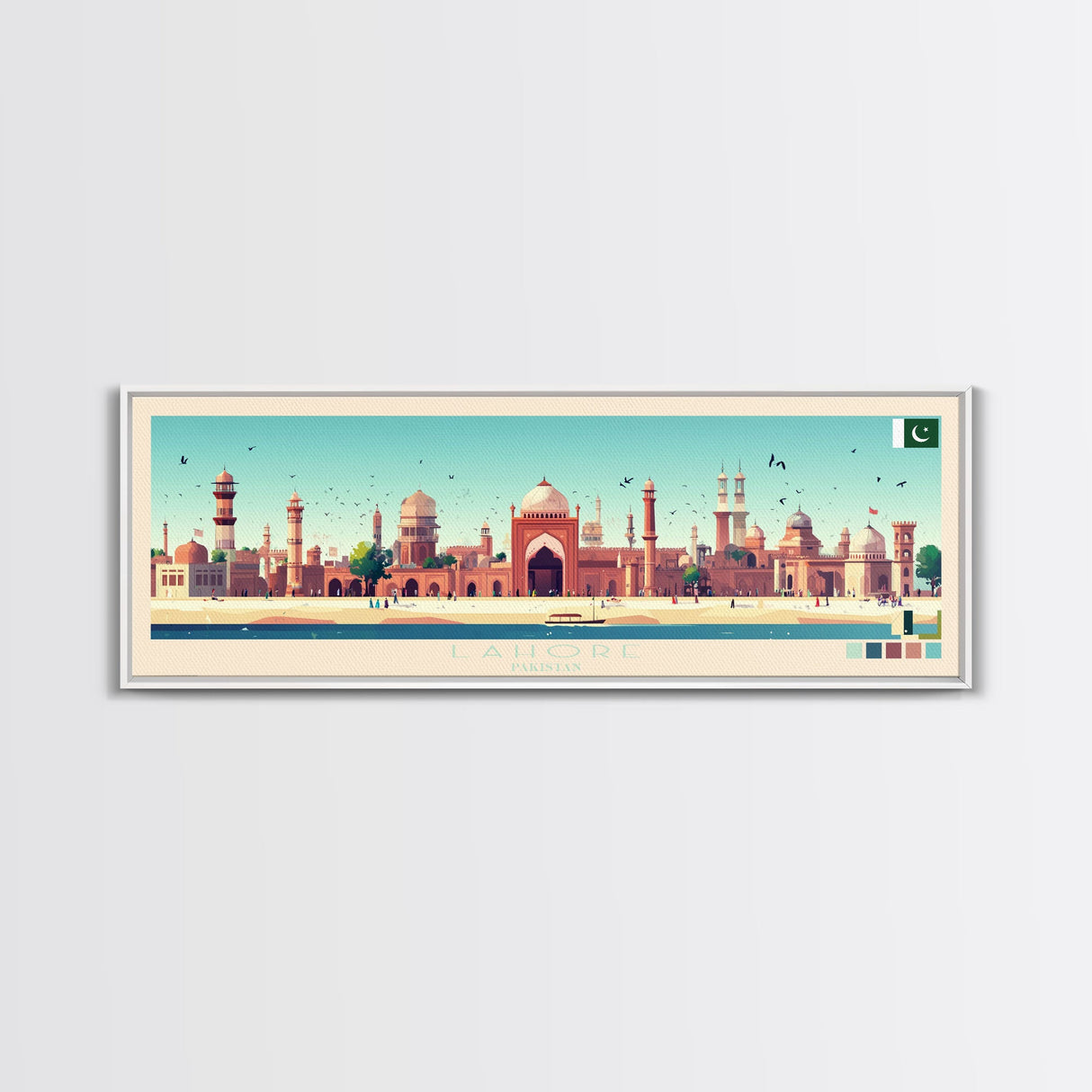 Lahore, Pakistan Panoramic Travel Poster Canvas Print, Lahore, Pakistan Painting, Pakistan Art, Lahore Travel Art, Guest Room Painting