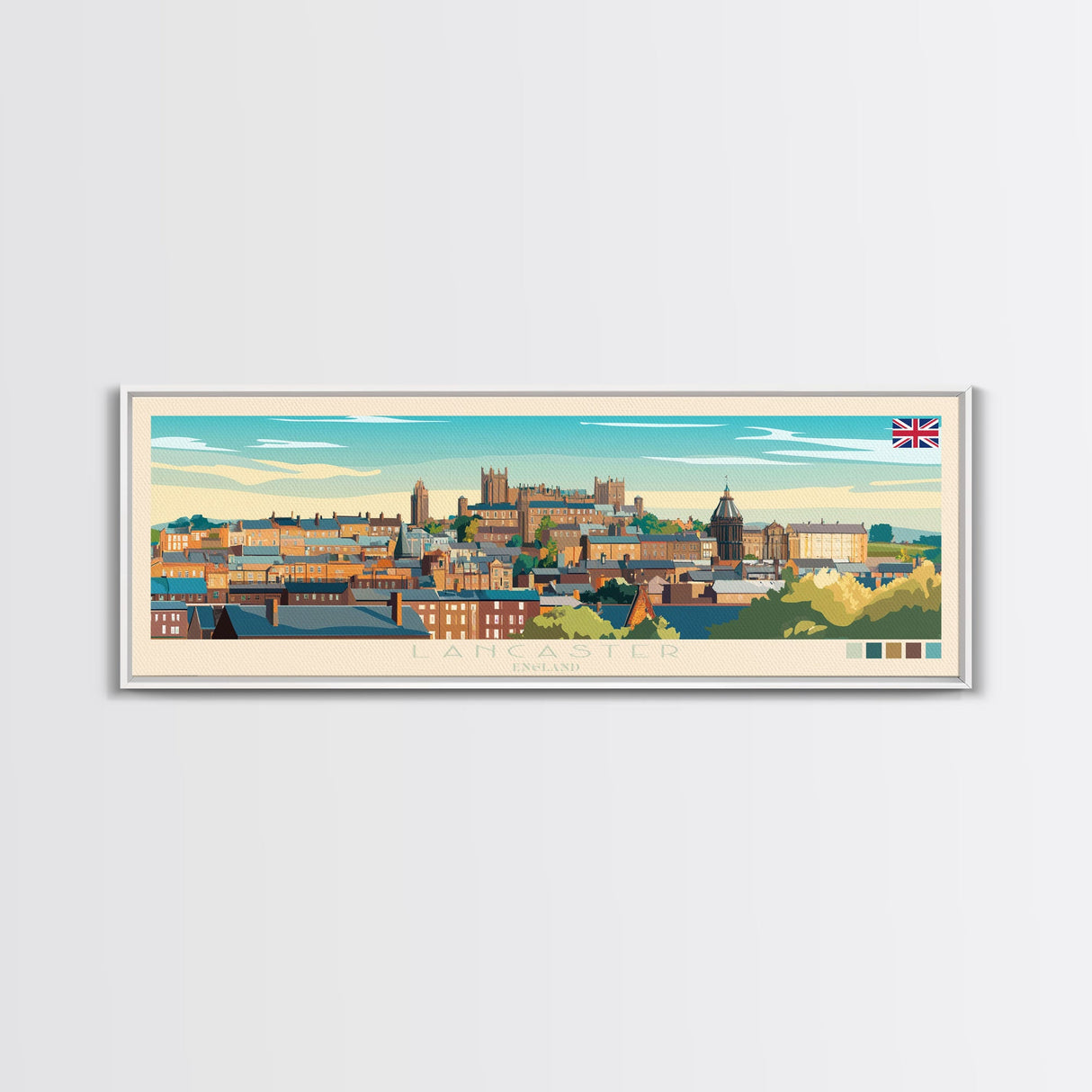 Lancaster, England Travel Poster Panoramic Canvas Print, Lancaster, England Painting, England Art, Lancaster Travel Art, Guest Room Painting