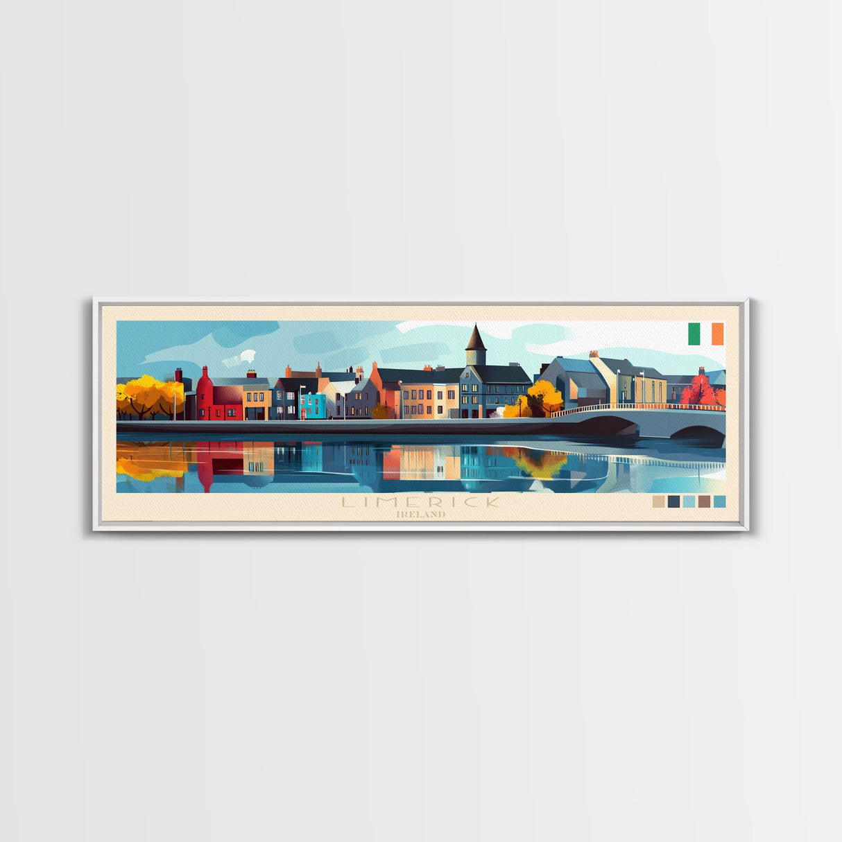 Limerick, Ireland Panoramic Travel Poster Canvas Print, Limerick, Ireland Painting, Ireland Art, Limerick Travel Art, Guest Room Painting