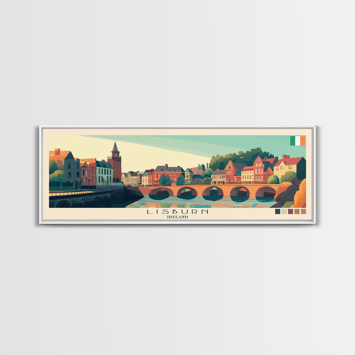 Lisburn, Ireland Panoramic Travel Poster Canvas Print, Lisburn, Ireland Painting, Ireland Art, Lisburn Panoramic Travel Art, Travel Painting