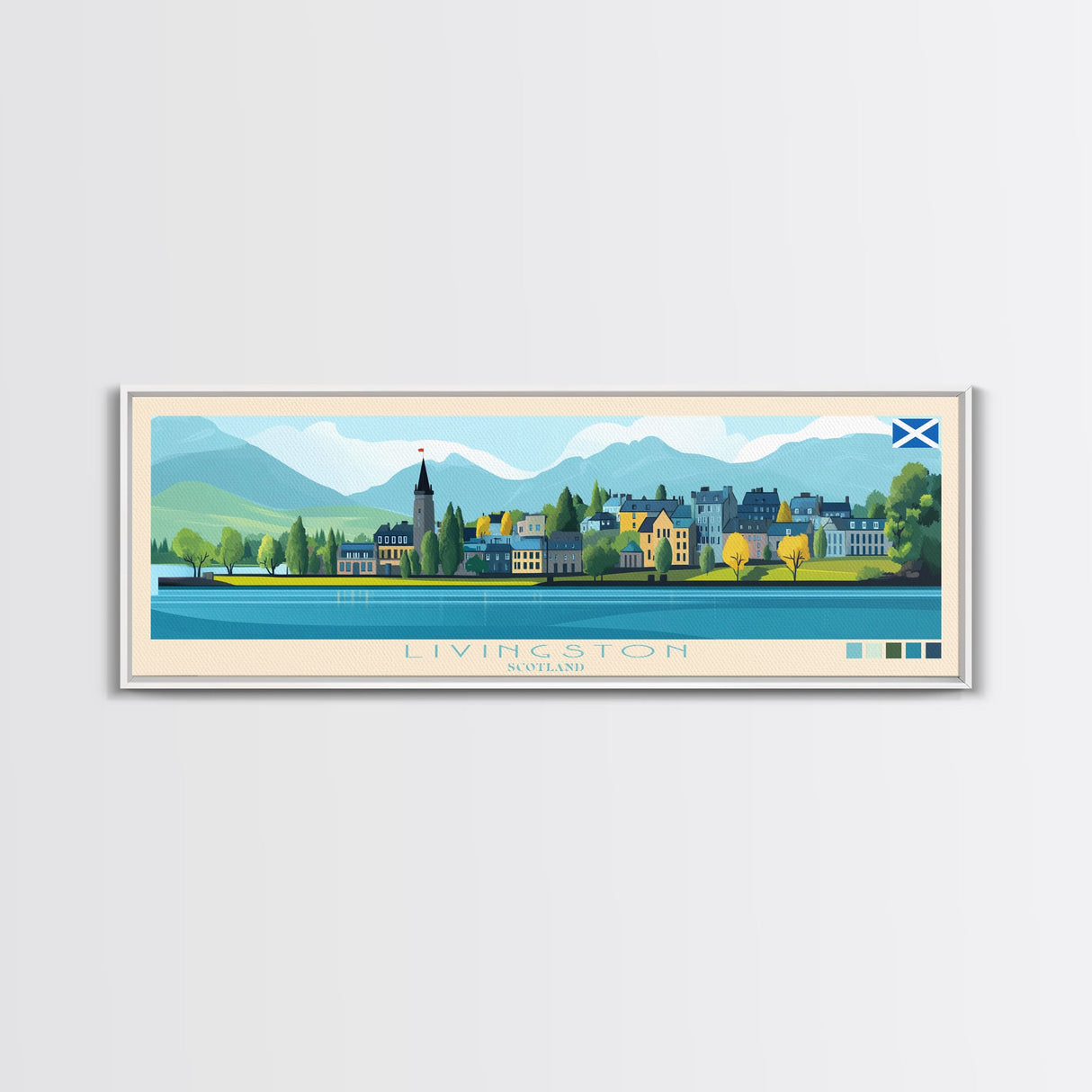 Livingston, Scotland Panoramic Travel Poster Canvas Print, Livingston, Scotland Painting, Scotland Art, Livingston Travel Art, Living Room Painting