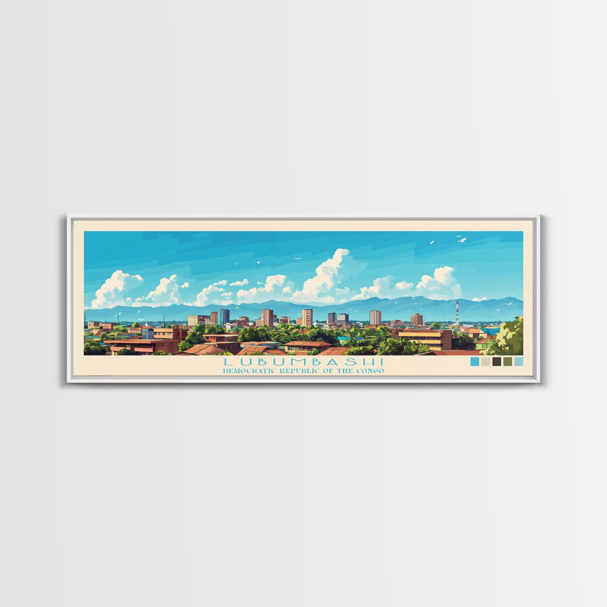 Lubumbashi, Congo Panoramic Travel Poster Canvas Print, Lubumbashi, Congo Painting, Congo Art, Lubumbashi Travel Art, Guest Room Painting