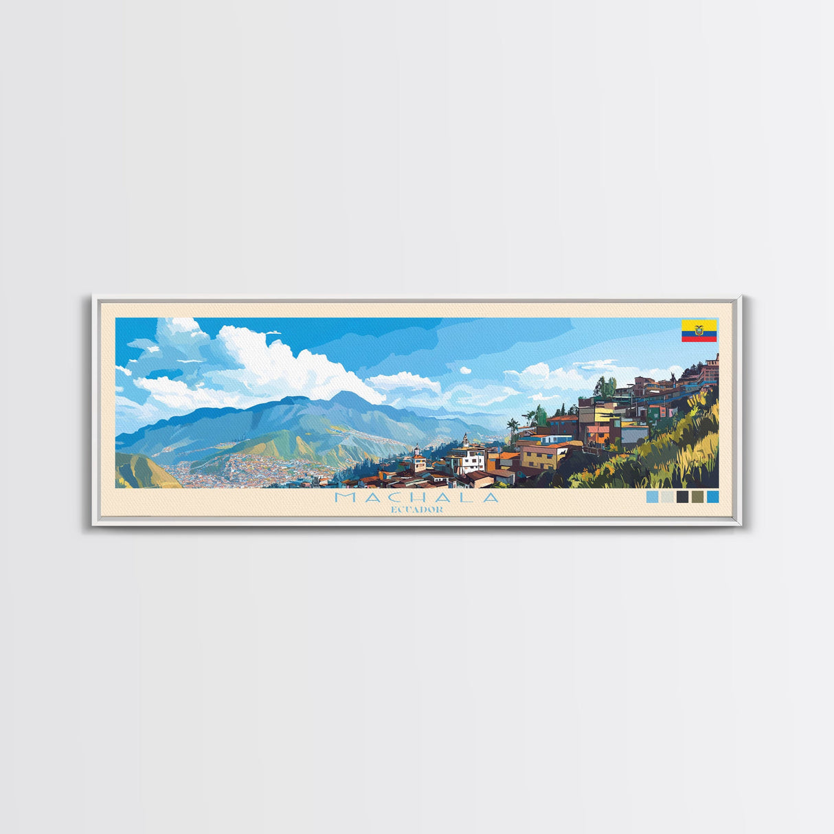 Panoramic Travel Poster Machala, Ecuador Canvas Print, Machala, Ecuador Painting, Ecuador Art, Machala Travel Art, Guest Room Painting