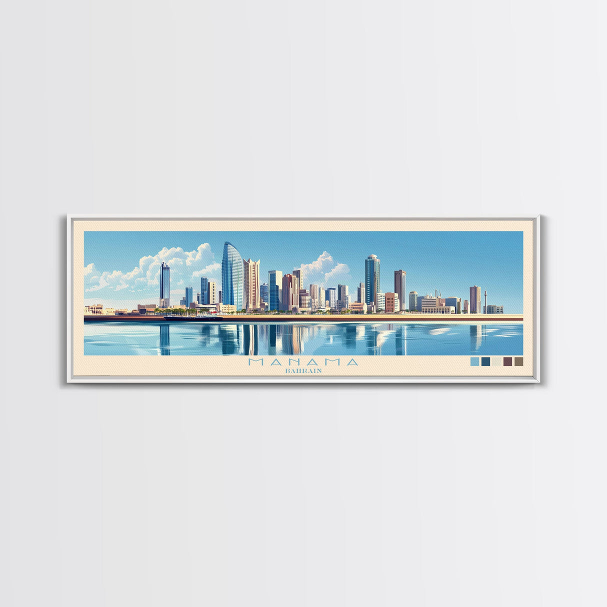 Manama, Bahrain Travel Poster Panoramic Canvas Print, Manama, Bahrain Painting, Bahrain Art, Manama Travel Art, Guest Room Painting