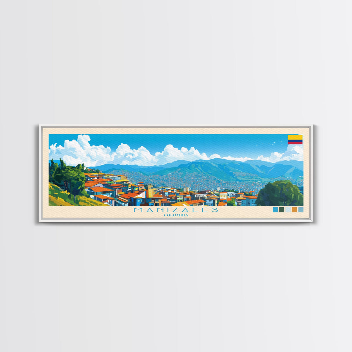 Manizales, Colombia Panoramic Travel Poster Canvas Print, Manizales, Colombia Painting, Colombia Art, Manizales Travel Art, Guest Room Painting