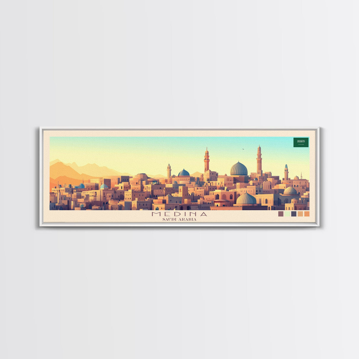 Panoramic Travel Poster Medina, Saudi Arabia Canvas Print, Medina, Saudi Arabia Painting, Saudi Arabia Art, Medina Travel Art, Guest Room Painting