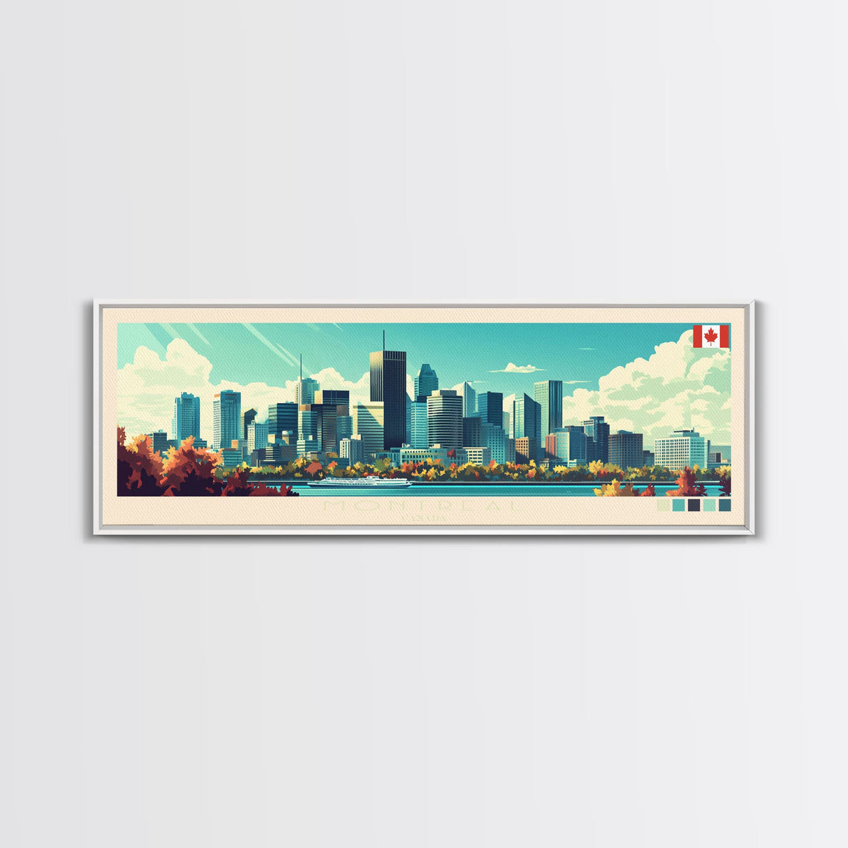 Montreal, Canada Panoramic Travel Poster Canvas Print, Montreal, Canada Painting, Canada Art, Montreal Travel Art, Guest Room Painting