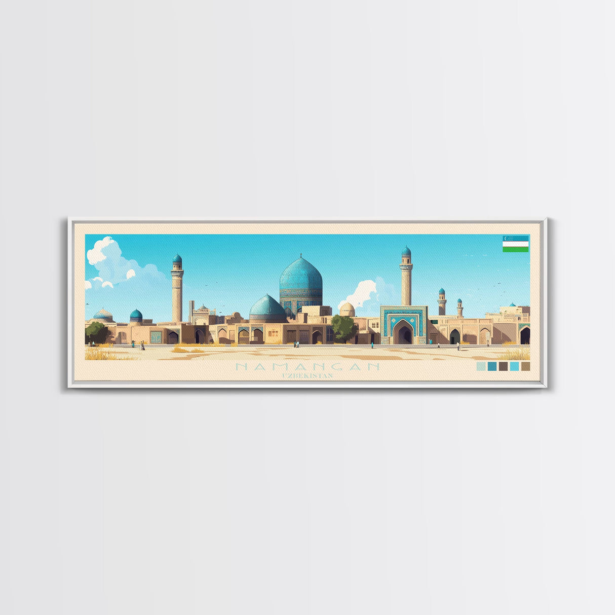 Namangan, Uzbekistan Travel Poster Panoramic Canvas Print, Namangan, Uzbekistan Painting, Uzbekistan Art, Namangan Travel Art, Guest Room Painting