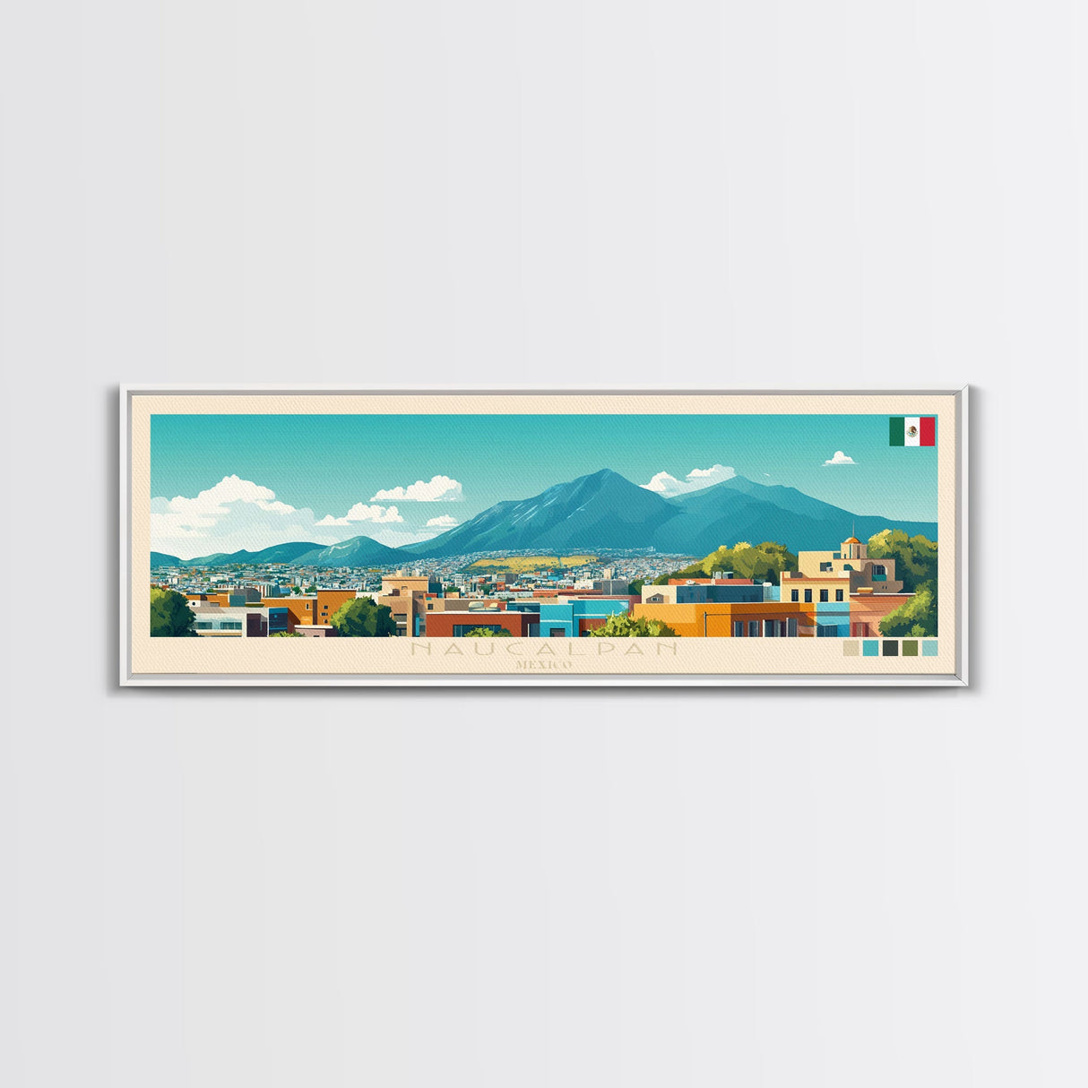 Naucalpan, Mexico Panoramic Travel Poster Canvas Print, Naucalpan, Mexico Painting, Mexico Art, Naucalpan Travel Art, Living Room Painting