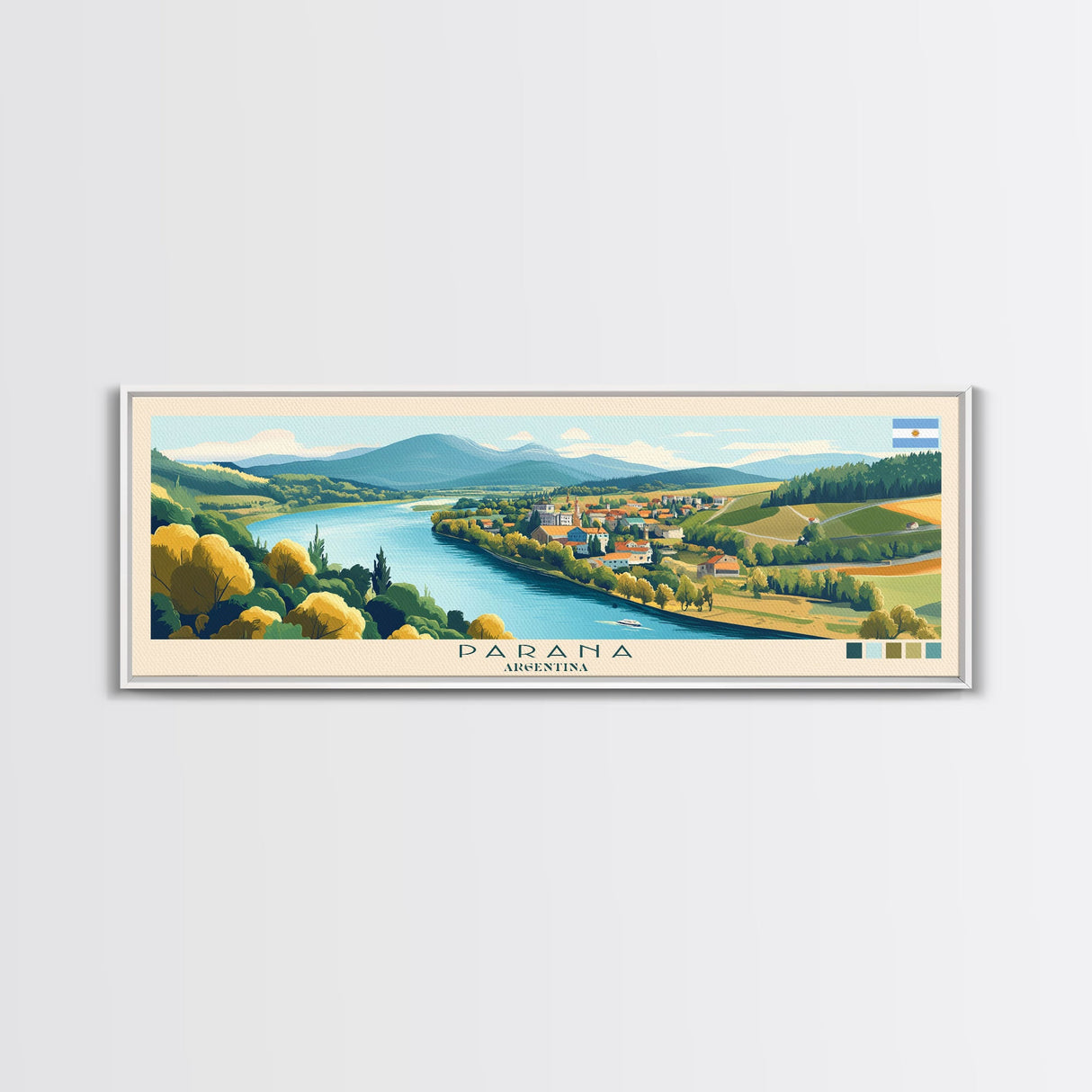 Parana, Argentina Travel Poster Panoramic Canvas Print, Parana, Argentina Painting, Argentina Art, Parana Travel Art, Guest Room Painting