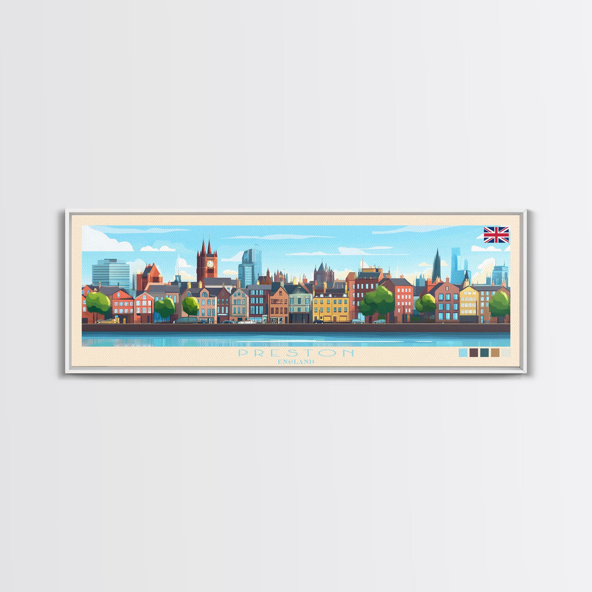 Preston, England Panoramic Travel Poster Canvas Print, Preston, England Painting, England Art, Preston Travel Art, Guest Room Painting