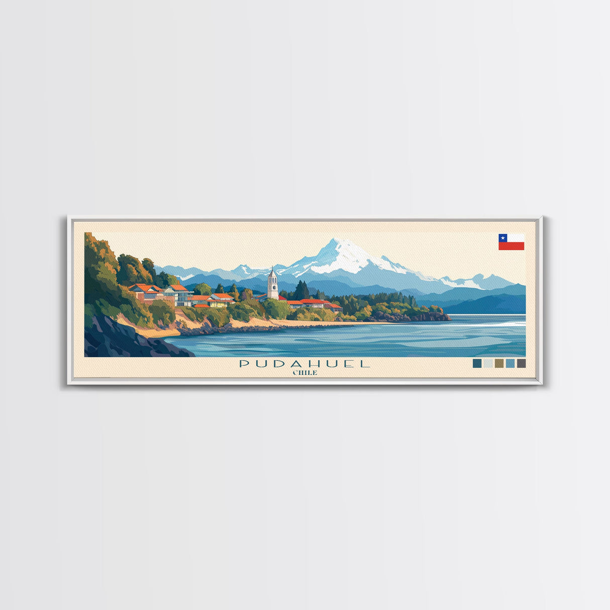 Pudahuel, Chile Travel Poster Panoramic Canvas Print, Pudahuel, Chile Painting, Chile Art, Pudahuel Travel Art, Guest Room Painting