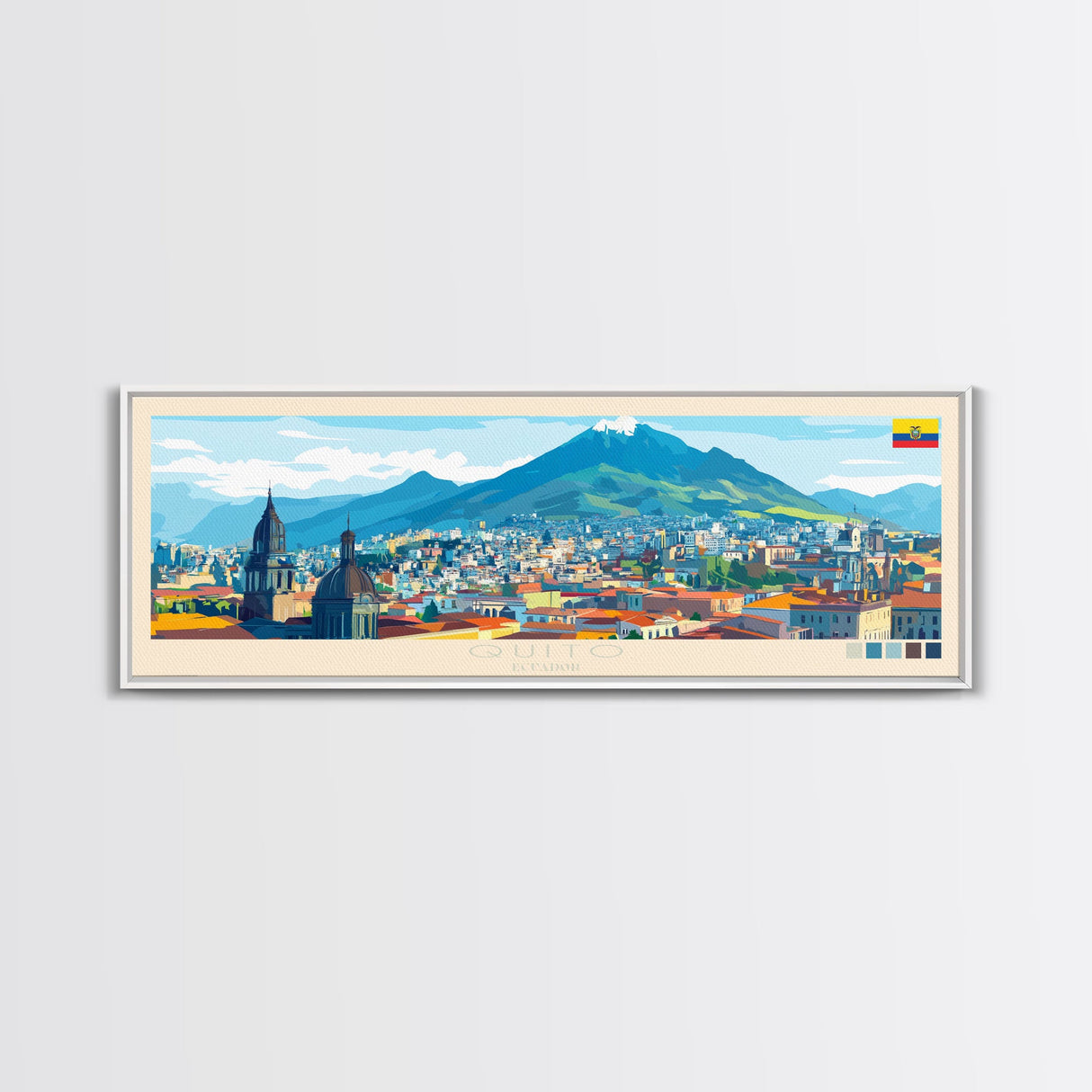 Quito, Ecuador Panoramic Travel Poster Canvas Print, Quito, Ecuador Painting, Ecuador Art, Quito Travel Art, Guest Room Painting