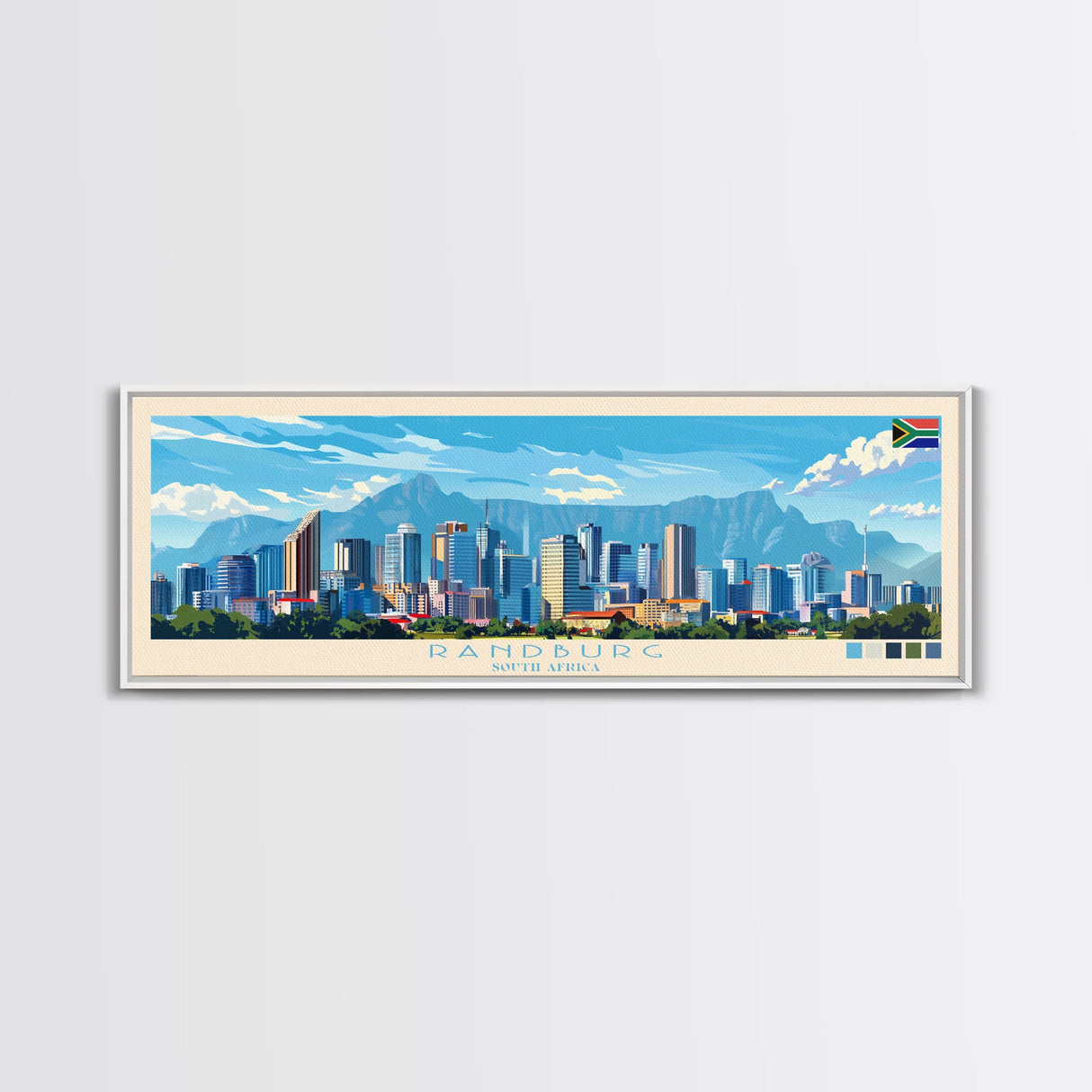 Randburg, South Africa Panoramic Travel Poster Canvas Print, Randburg, South Africa Painting, South Africa Art, Randburg Travel Art, Guest Room Painting