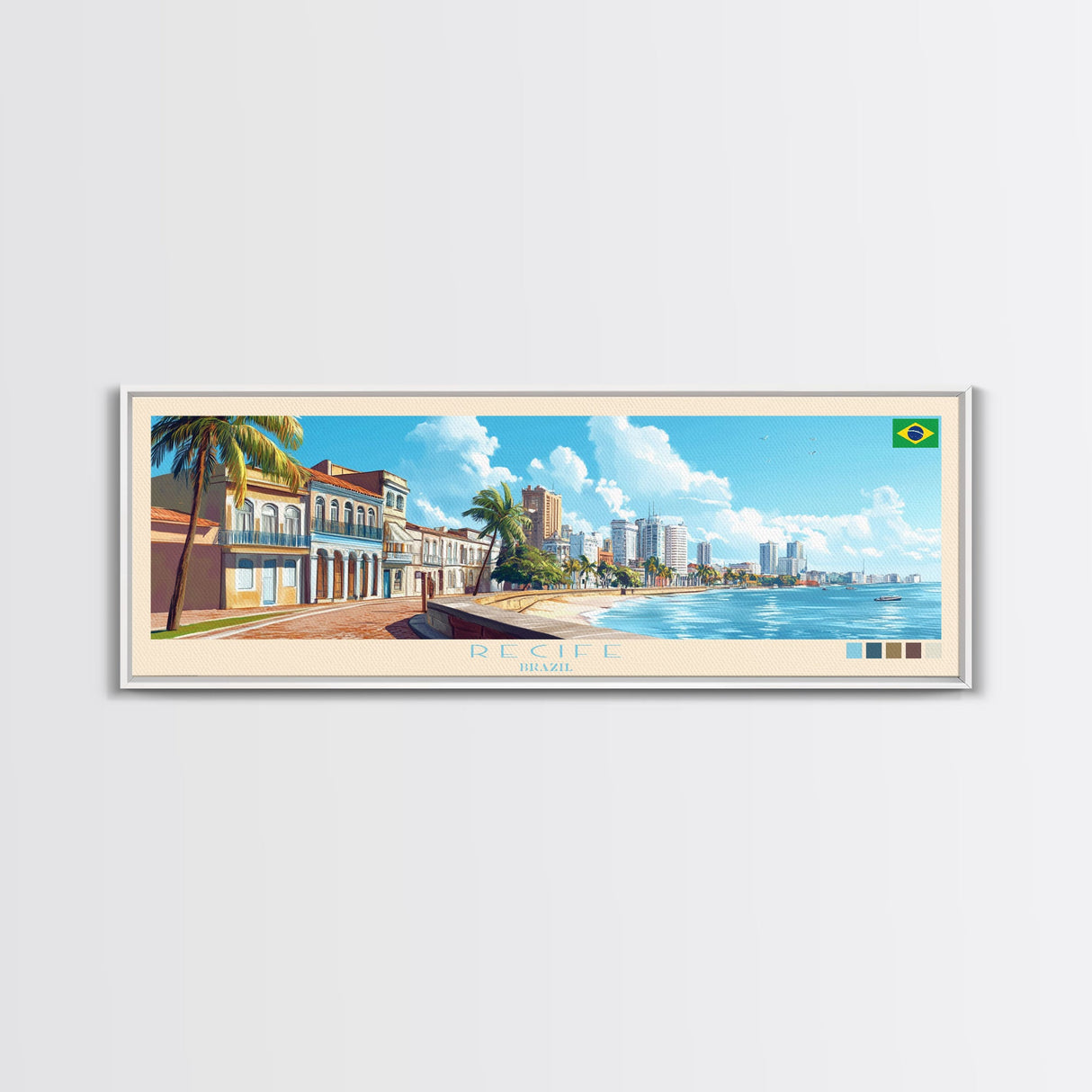 Recife, Brazil Travel Poster Panoramic Canvas Print, Recife, Brazil Painting, Brazil Art, Recife Travel Art, Guest Room Painting