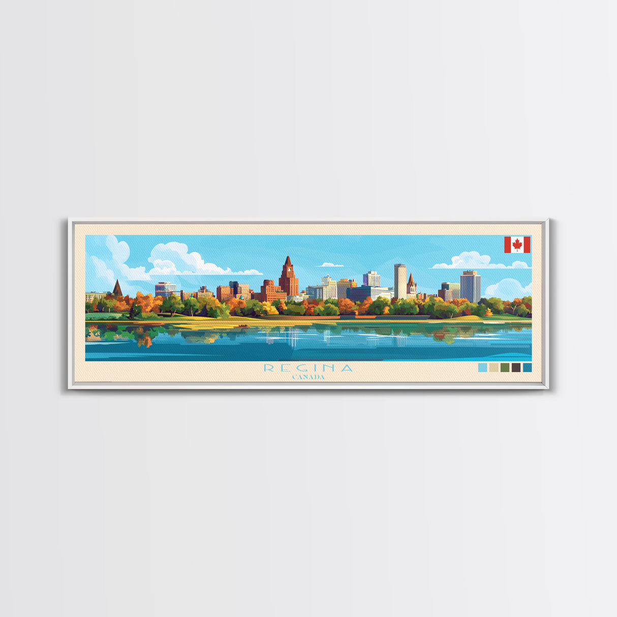 Regina, Canada Panoramic Travel Poster Canvas Print, Regina, Canada Painting, Canada Art, Regina Panoramic Travel Art, Travel Painting