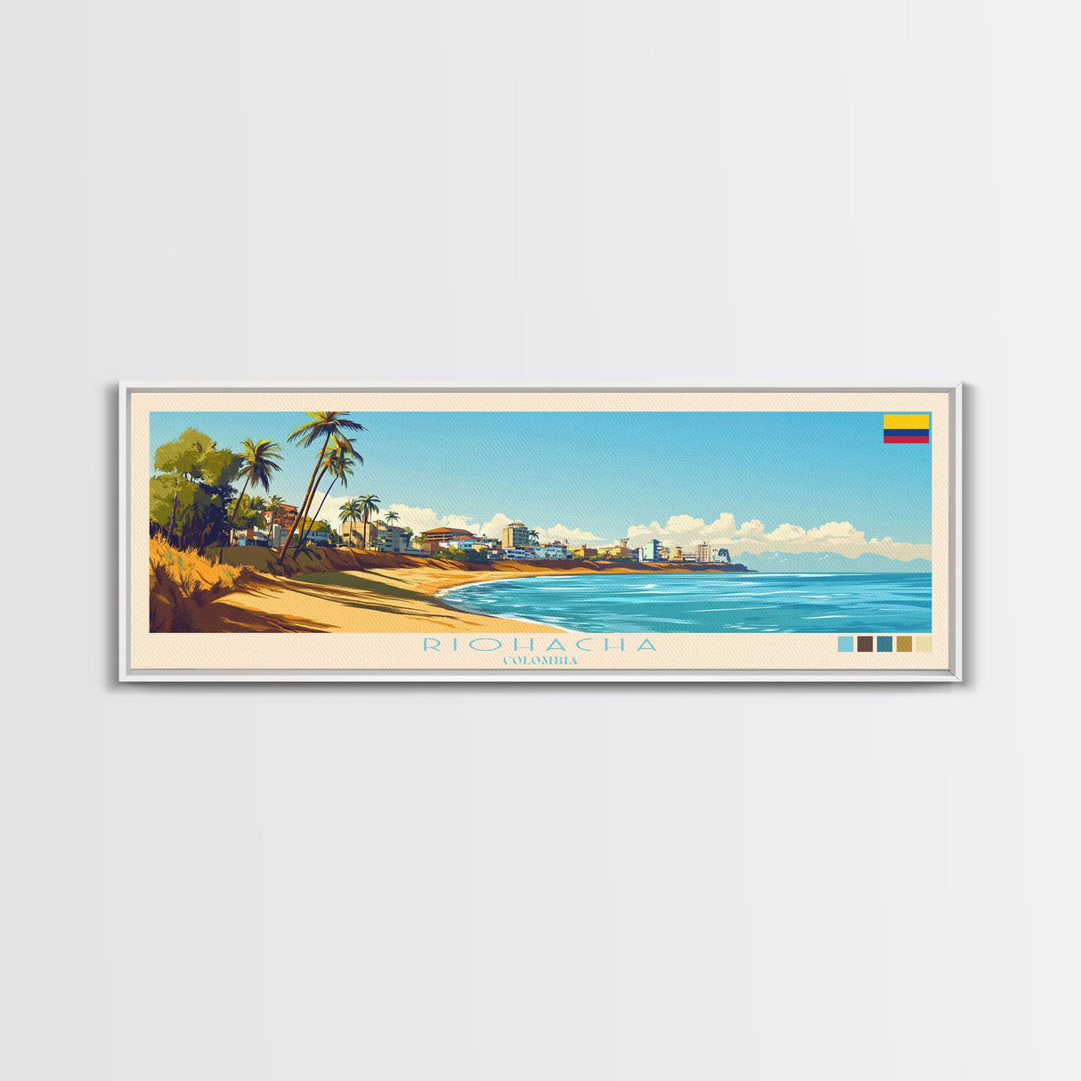 Riohacha, Colombia Travel Poster Panoramic Canvas Print, Riohacha, Colombia Painting, Colombia Art, Riohacha Travel Art, Guest Room Painting