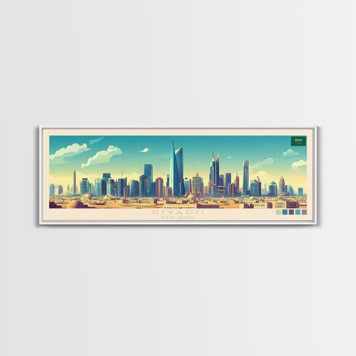 Panoramic Travel Poster Riyadh, Saudi Arabia Canvas Print, Riyadh, Saudi Arabia Painting, Saudi Arabia Art, Riyadh Travel Art, Guest Room Painting