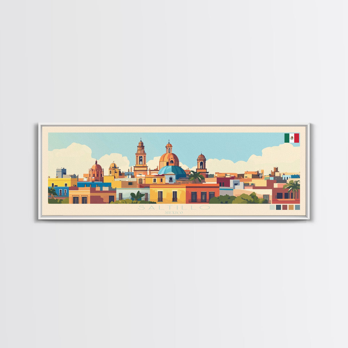 Saltillo, Mexico Panoramic Travel Poster Canvas Print, Saltillo, Mexico Painting, Mexico Art, Saltillo Panoramic Travel Art, Travel Painting