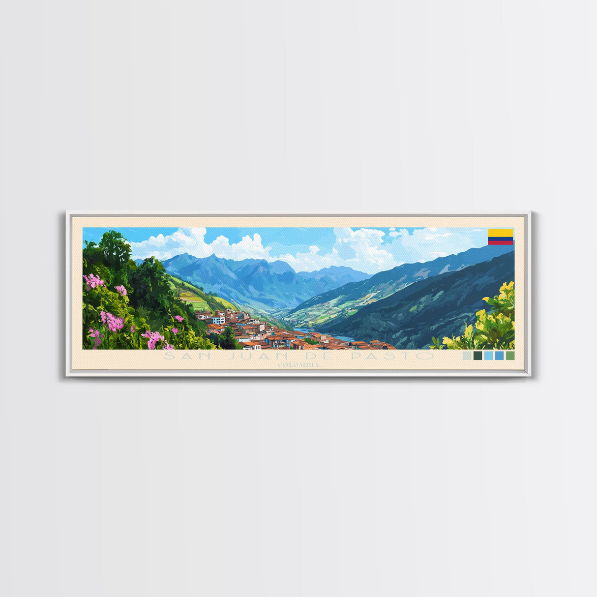 San Juan de Pasto, Colombia Travel Poster Panoramic Canvas Print, San Juan de Pasto, Colombia Painting, Colombia Art, San Juan de Pasto Travel Art, Guest Room Painting