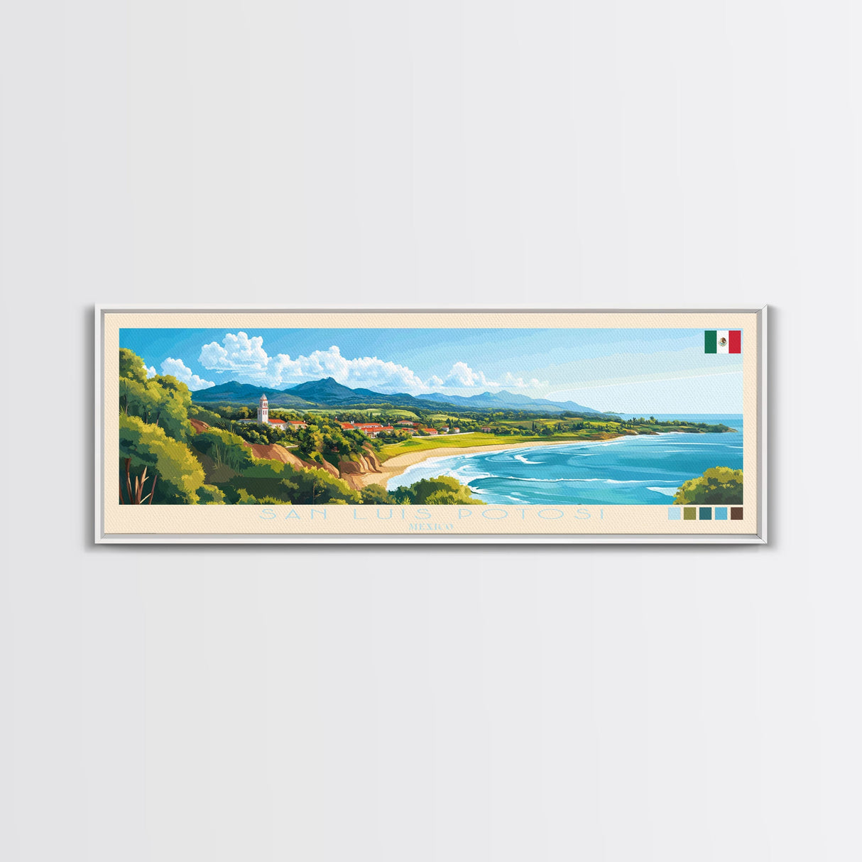 San Luis Potosi, Mexico Panoramic Travel Poster Canvas Print, San Luis Potosi, Mexico Painting, Mexico Art, San Luis Potosi Panoramic Travel Art, Travel Painting