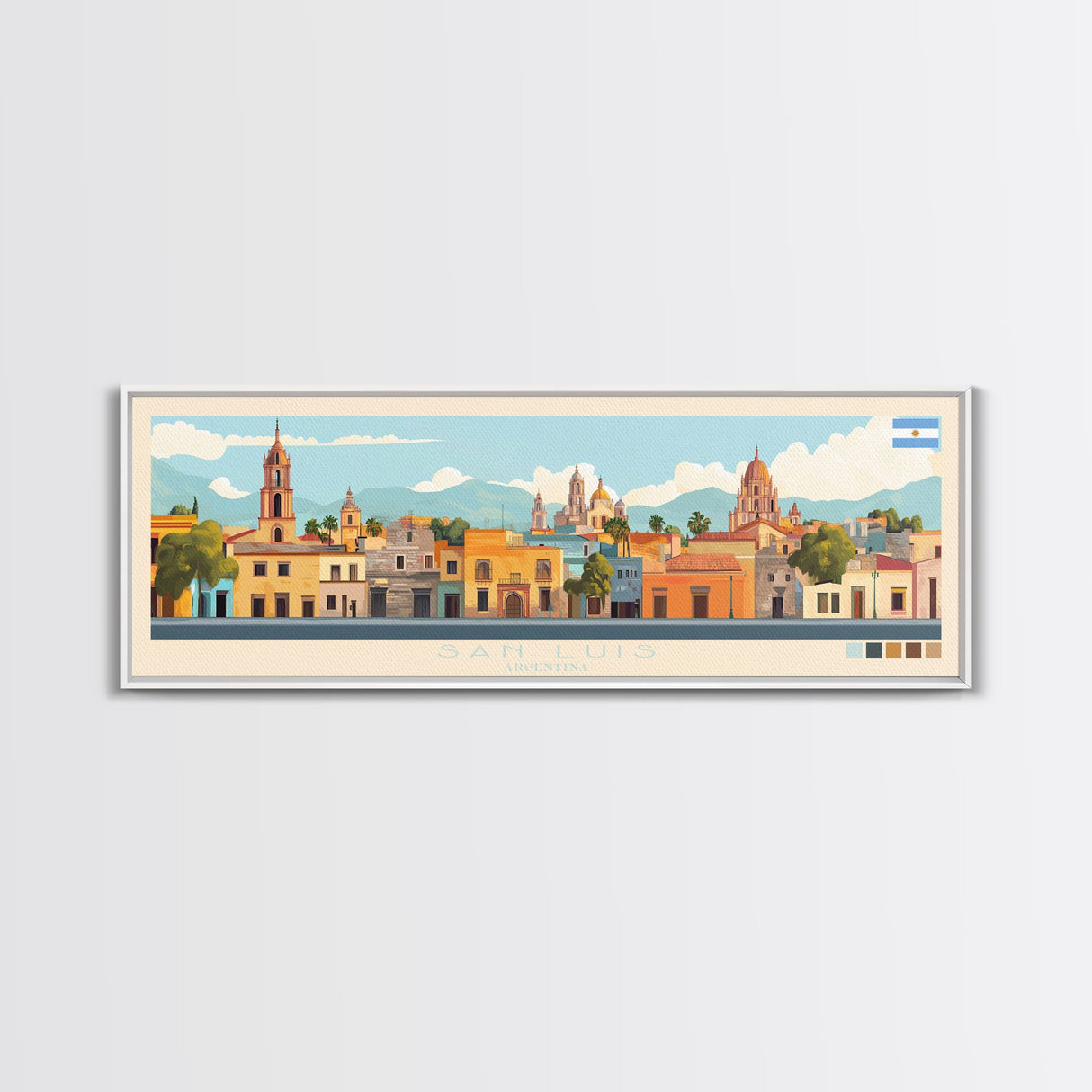 San Luis, Argentina Panoramic Travel Poster Canvas Print, San Luis, Argentina Painting, Argentina Art, San Luis Travel Art, Guest Room Painting